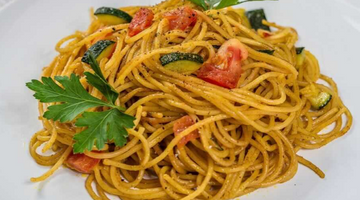 Vegane Gemüsepfanne mit Spaghetti