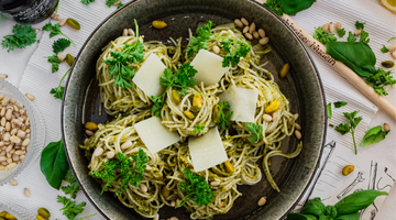 Dinkel Spaghetti mit Pistazien Pesto